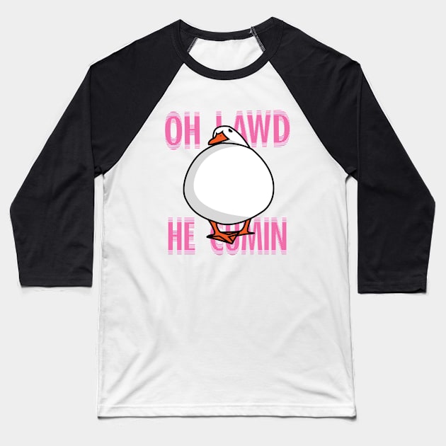 Oh Lawd He Comin Duck Baseball T-Shirt by SpicyNoodle